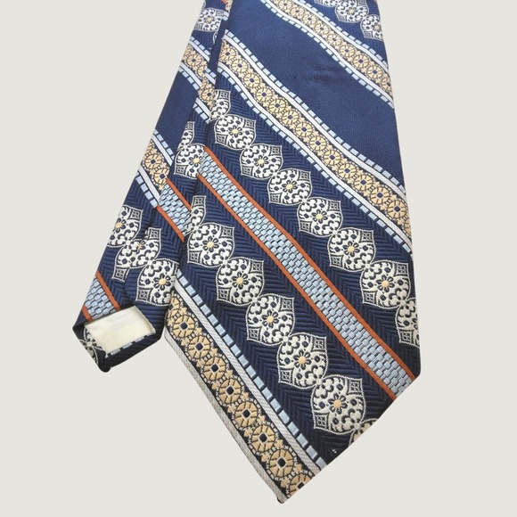 Dino Orsini Other - Vintage Dino Orsini Tie Medallion Stripe Navy Gold Trevira Polyester 70s ACWA